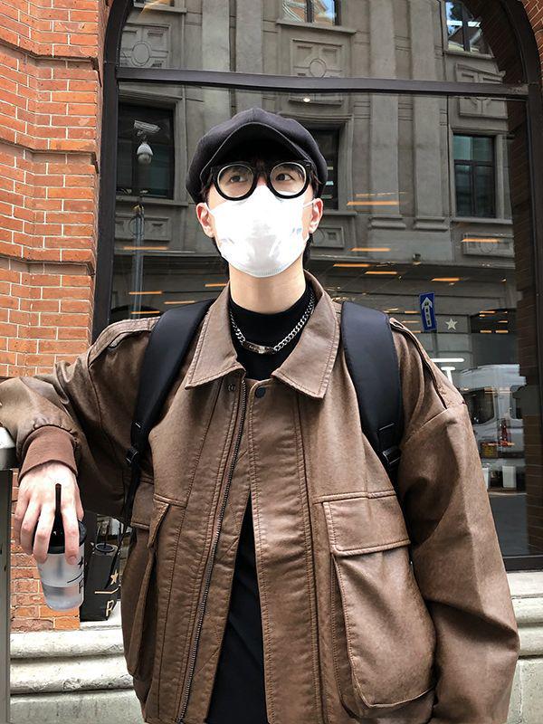 Men's Trendy Brown Leather Retro Motorcycle Jacket, Inspired by Pilot and Baseball Styles