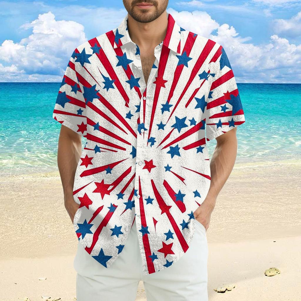 Herre Casual Casual Independence Day Print Kortarmet Skjorte
