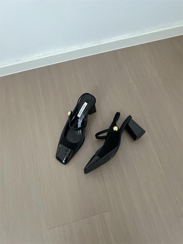 

Fashion 2015 Women s High Heel Mary Jane Shoes French Summer Soft Sole with Skirt Square Head Baotou Sandals 35 чёрный