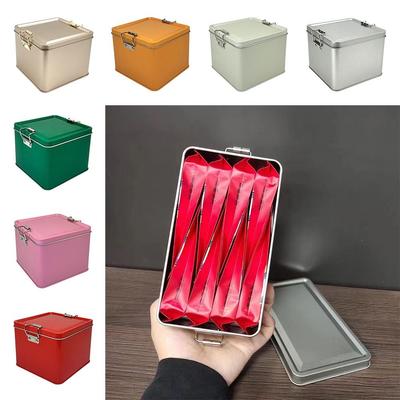 Strapazierfähige quadratische Schnalle Eisenkiste 120*120*95mm Mehrfarbige Metall-Aufbewahrungsbox mit Deckel Altmodische Kuchenverpackungsbox Geldaufbewahrung