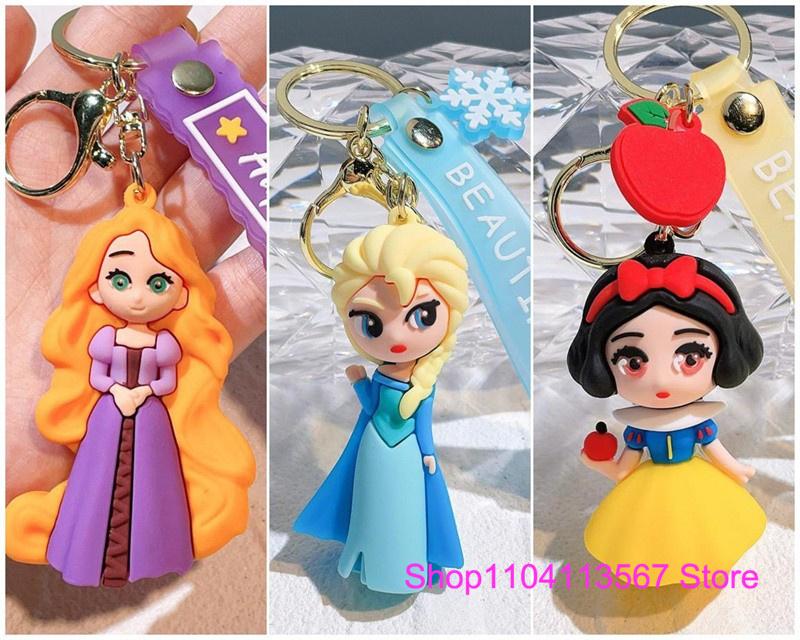 Anime Cartoon Silicone Girl Mermaid Princess Keychain Cute Snow White Anna Alice Keyring Bag Key Chain Pendant Kids Toys Gifts