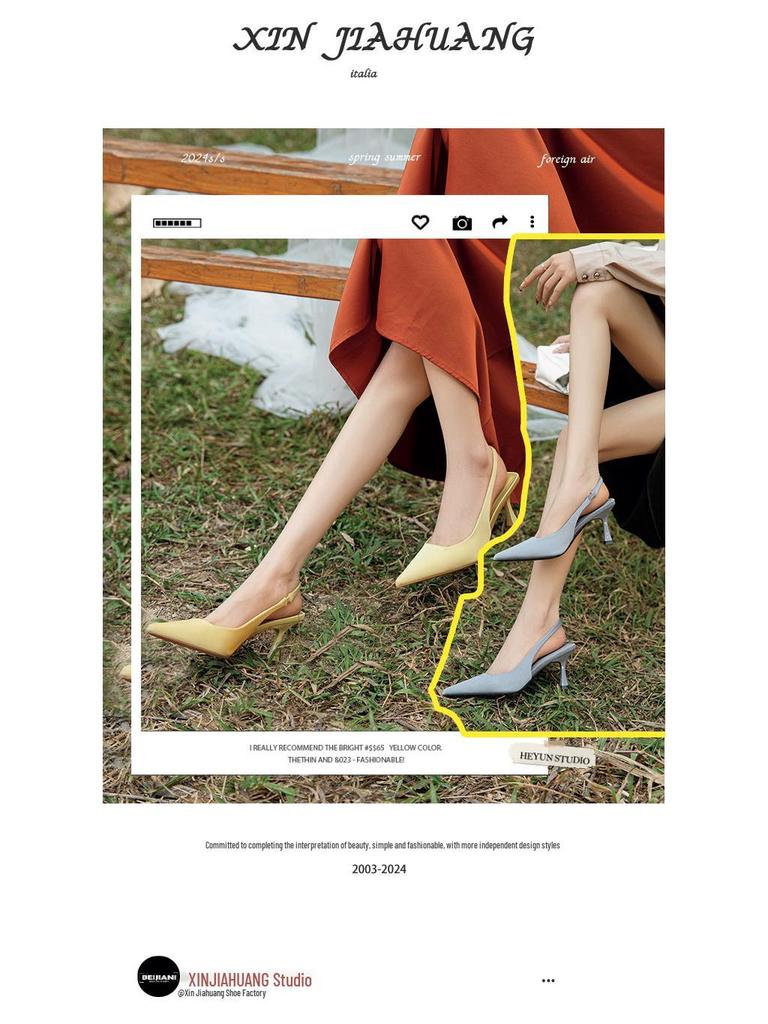 Women's Solid Color Stiletto Heels with Back Strap and Pointed Toe for Spring/Summer 2024