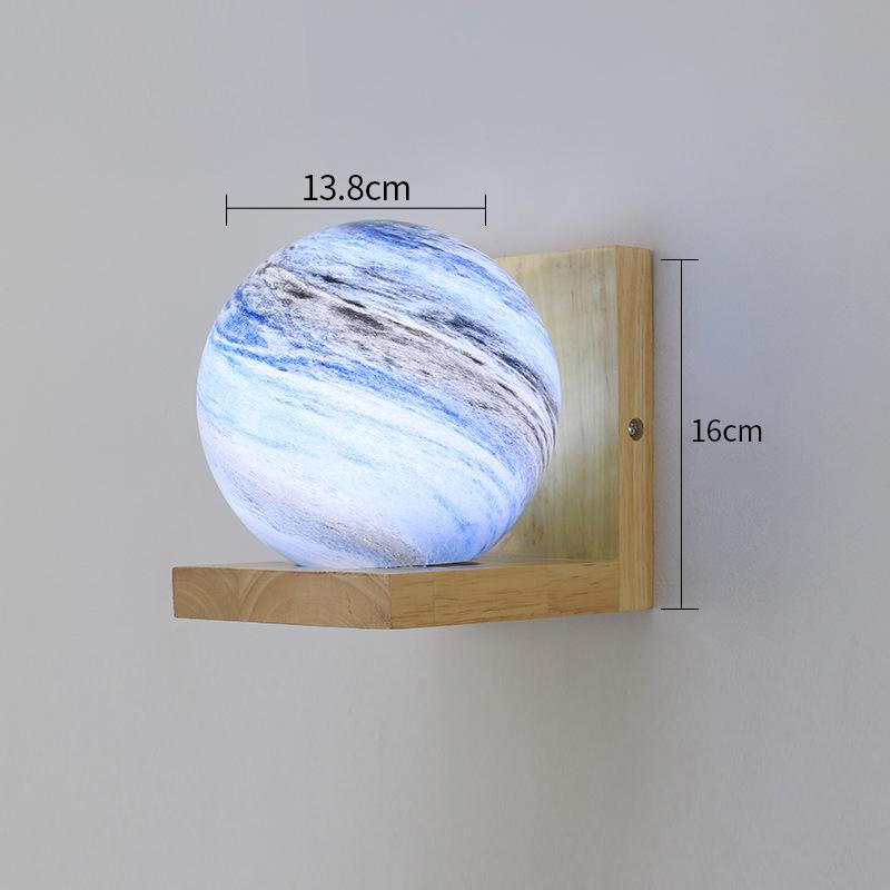Wood Wall Lamp Nordic Starry Sky Planet Wall Sconce Children's Room Bedroom Bedside Glass Wall Lights for Home Decor