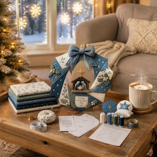 Einzigartiges Weihnachtsgeschenk für Lehrer, Weihnachts-Stoffkranz DIY-Set, Patchwork Anfängerfreundlich, Handgefertigte Bastelgirlande, Materialdekoration