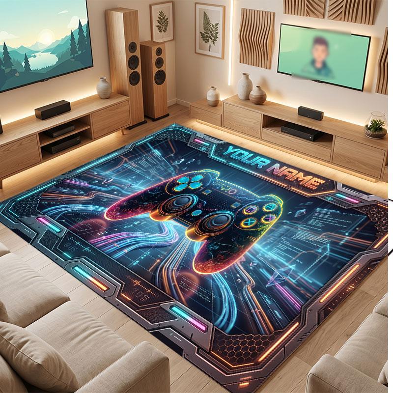 Tapis de sol en velours cristal Thème Cyberpunk Urbain Nom Personnalisé Texte Tapis Chaud Décoration de Maison