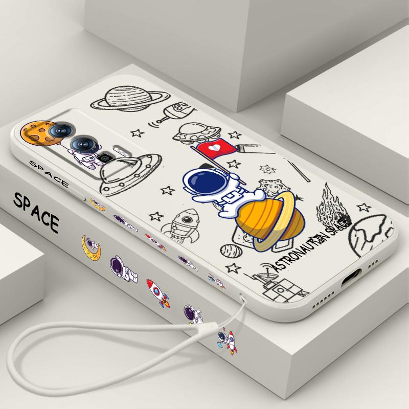 Anime Astronaut Cartoon Art Liquid Left Rope For Xiaomi Redmi 13C 12 12C K60 A1 K50 11 K40 10C 10 9A 9AT 9T 9C 5G Back