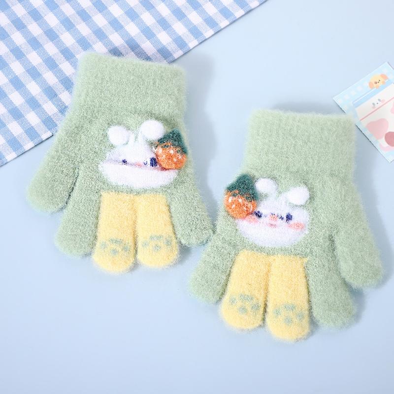 Winter Gestrickte Samt Babyhandschuhe Niedlicher Hase Kinder Warme Fäustlinge Mädchen Outdoor Winddicht Vollfingerhandschuhe