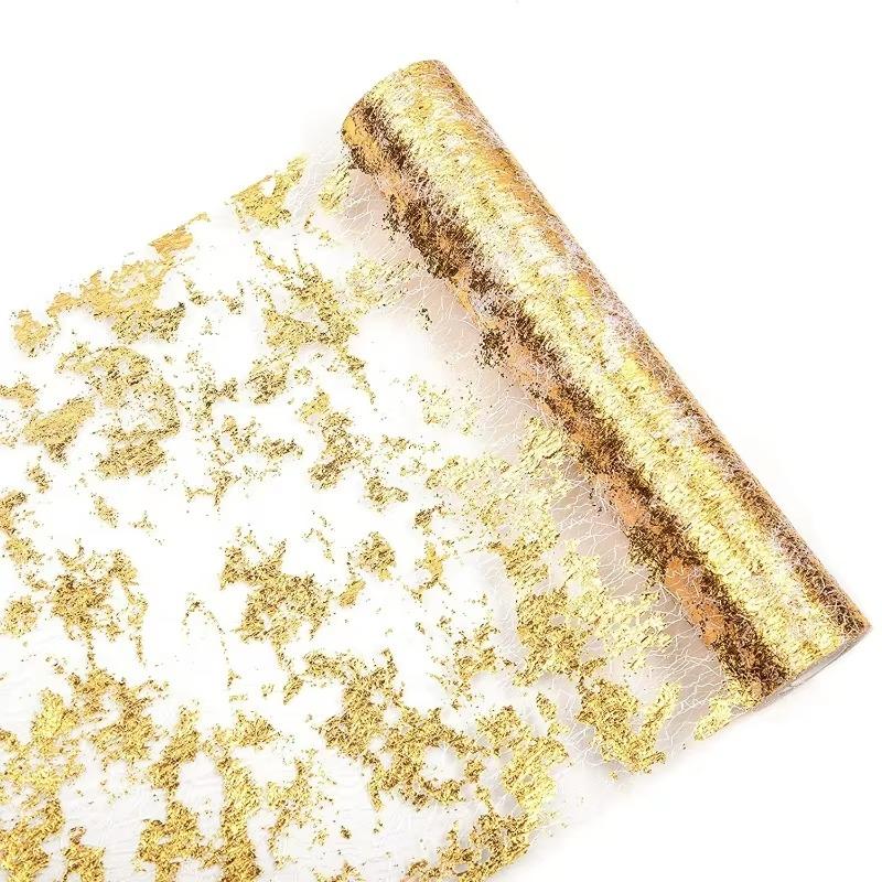 Table Runner 1PCS Hot Stamping Foil Messy Mesh Gold Mesh Tablecloth Wedding Christmas Day Party Decoration