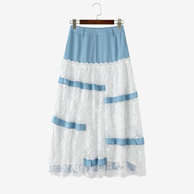 ZANZEA Women Elegant Lace Splice Loose Casual Midi Skirts S