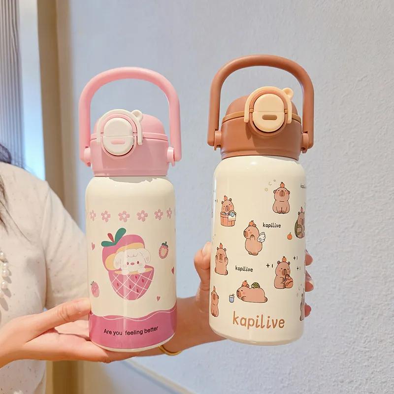 Söta Barntermosflaskor För Flickor Pojkar 316 Rostfritt Stål Dubbelt Drickstrå Isolerad Kopp För Skola Utomhus Termisk