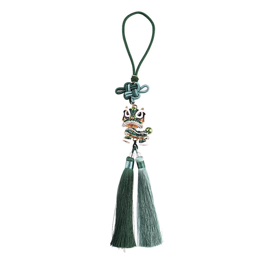 Chinese Lion Dance Car Pendant with Double Tassels and Rhinestone - Foshan Cultural Gift