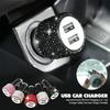 Dual USB Car Charger Bling Bling Handmade Rhinestones Crystal Decorations for Fast Charging Car Decors for IPhoneSamsung Amagi