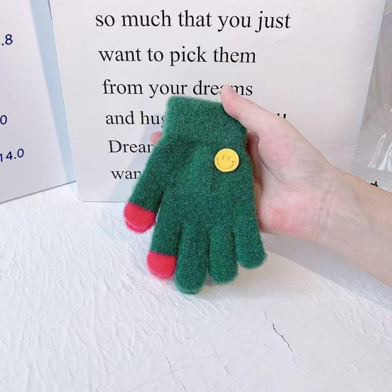 Children's Gloves, Thin Boys, Babies, Boys and Girls, Winter Girls, Five Fingers To Keep Warm, Smiling Faces, Elementary School Students Winter