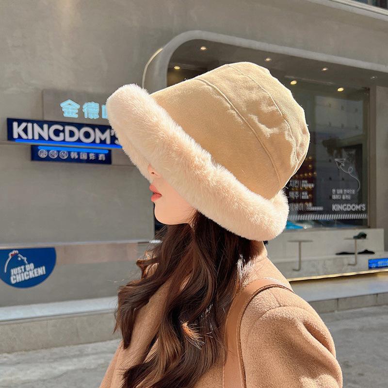 New Thickened Plush Warm Bucket Hat Women's Autumn and Winter Cold and Windproof Ear Protector Hat Winter Curling Mongolian Hat