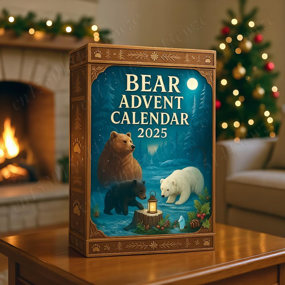 2026 Bären Adventskalender mit 2D Acryl-Bären Anhängern Weihnachts-Countdown Geschenkbox Wintertiere Weihnachten Kalender Geschenke Für Kinder