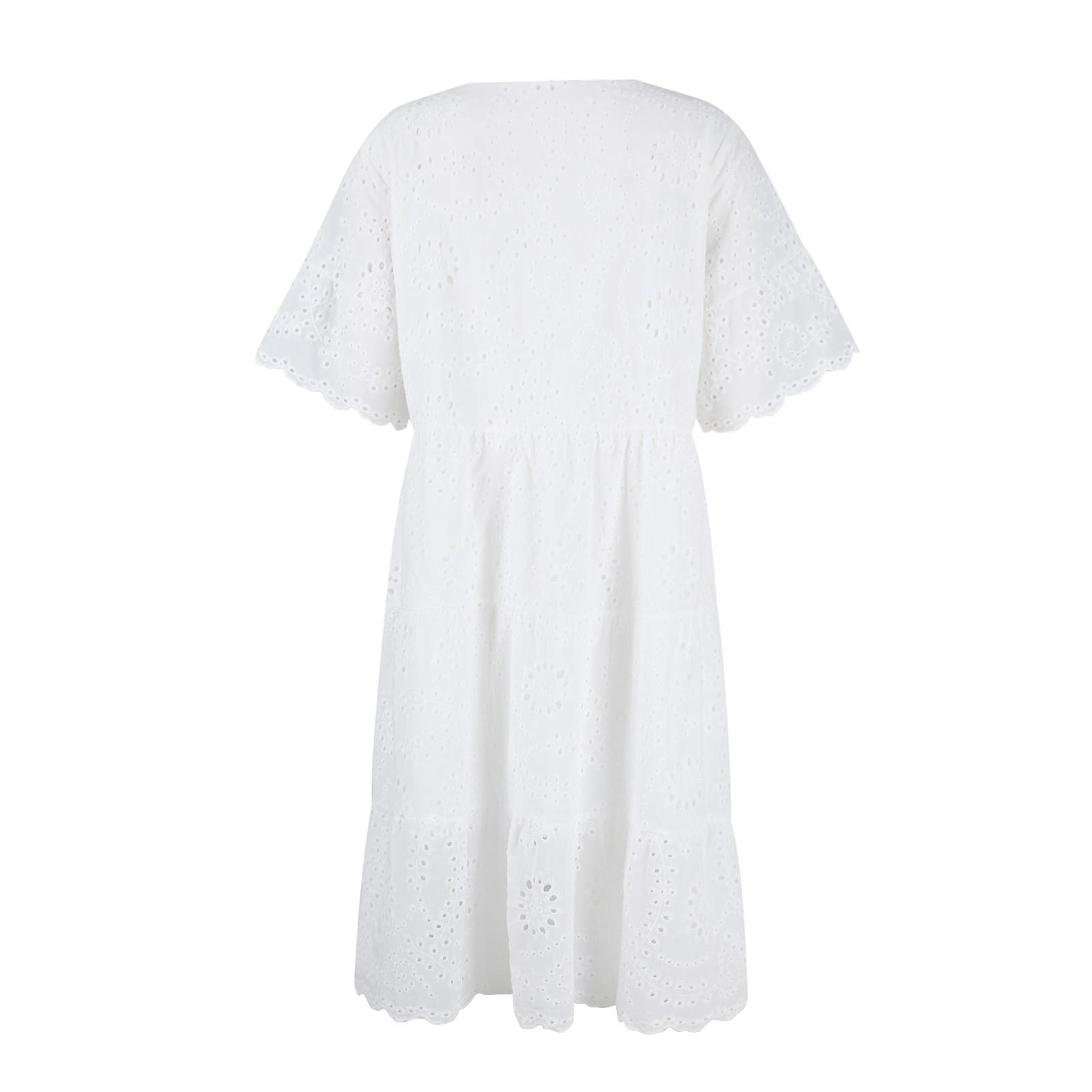 Модное однотонное хлопковое кружевное платье с вышивкой M белый — фото 5