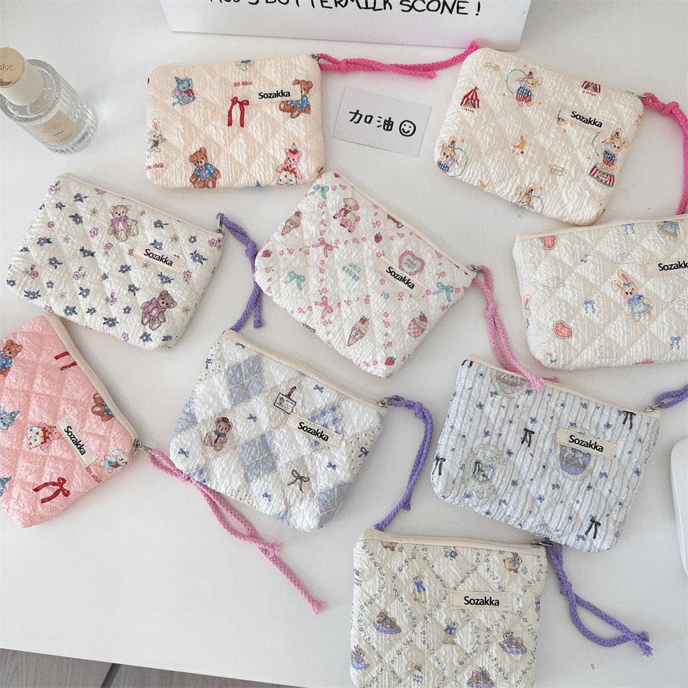 Cartoon Animal Cotton Travel Storage Bag With Embossed Design For Girls