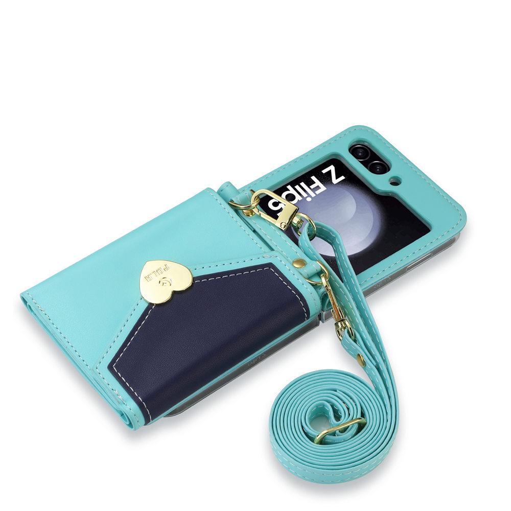 For Galaxy Z Flip 6 Case Dual Color Love Heart Crossbody Wallet Cards Slot Case For Samsung Galazy Z Flip 5 Flip 6 4 3 Cover