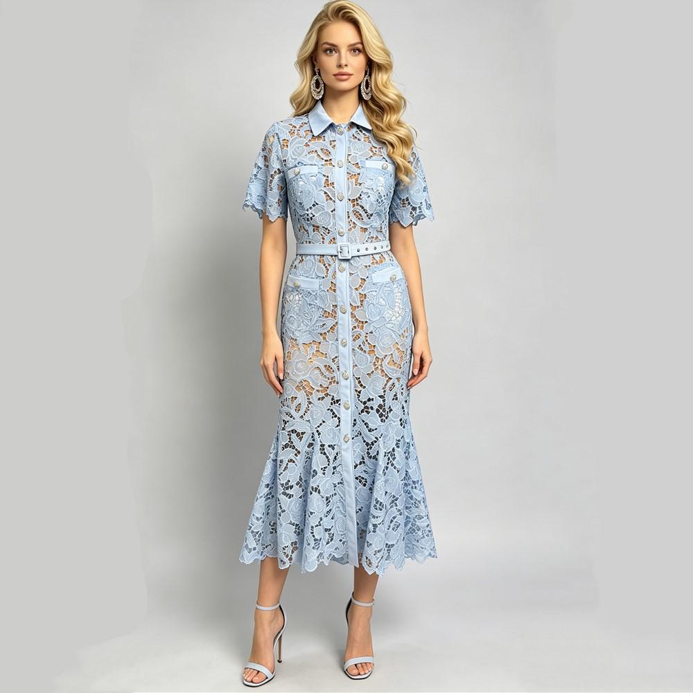 Short Sleeve Plus Size Lace Vintage Floral New In Dresses for Women Casual Long Summer Shirt Pencil Dress