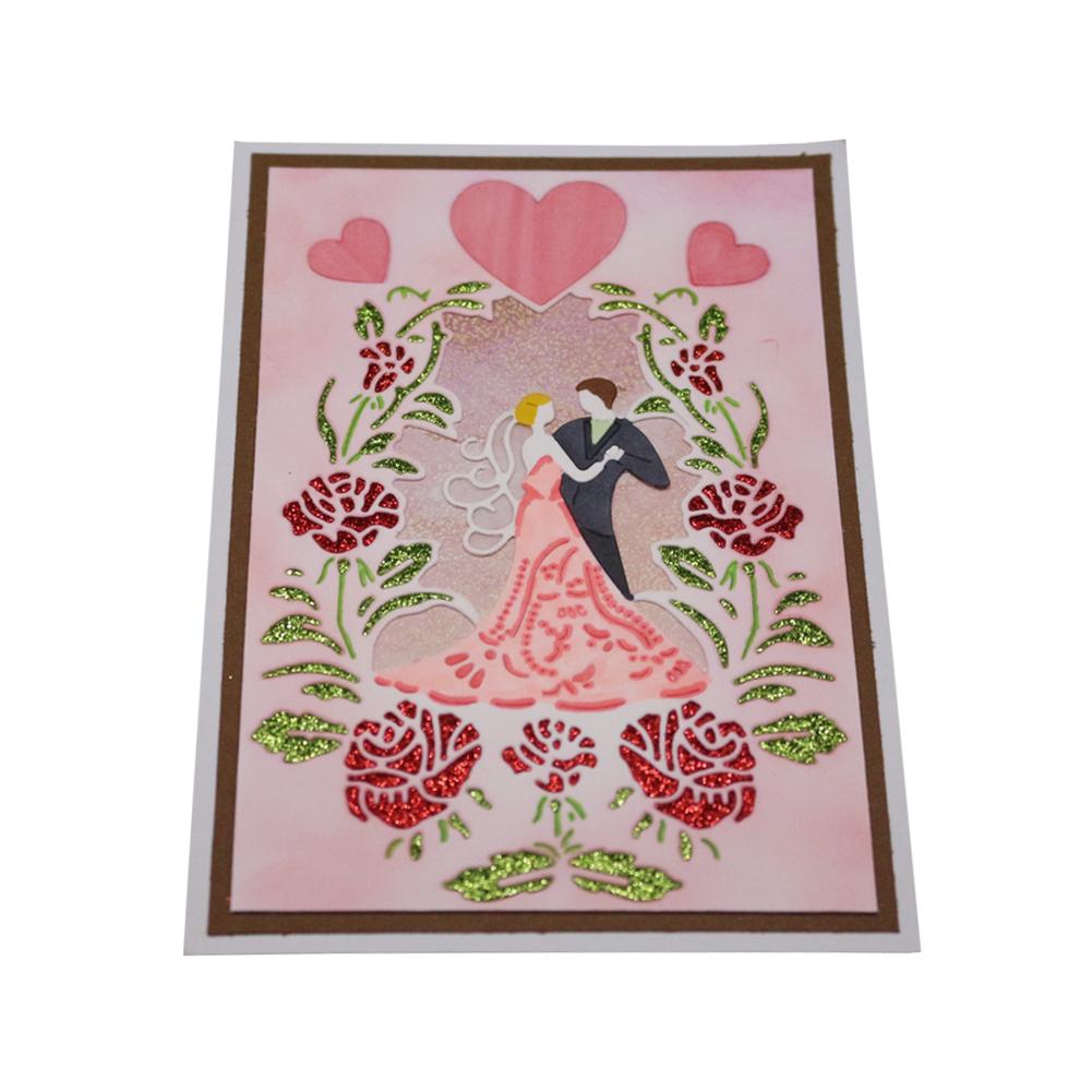 Rectangular Frame Newlywed Couple Metal Silvery Stencil Embossing Cutting Dies For Diy Scrapbooking Paper Album Cards Making