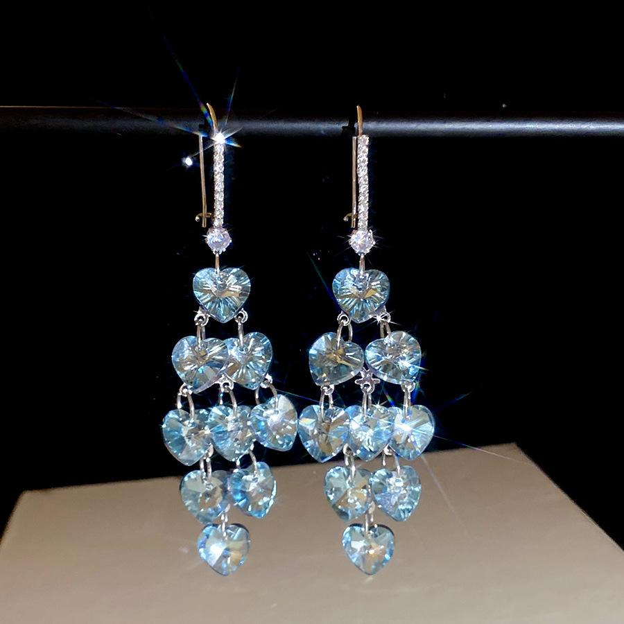 Silver Needle New Chinese Zircon Leaf Water Drop Earrings Light Luxury Premium Sense Earrings Retro Court Style Temperament Earrings Women