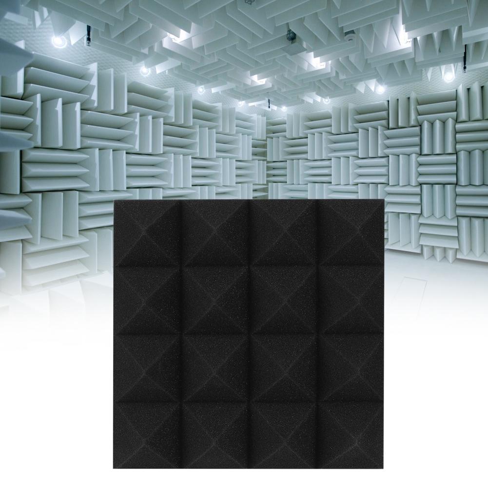 6pcs Pyramid Shape Sound Absorbing Cotton Foam Acoustic Panels Studio Soundproofing Foam(Black )