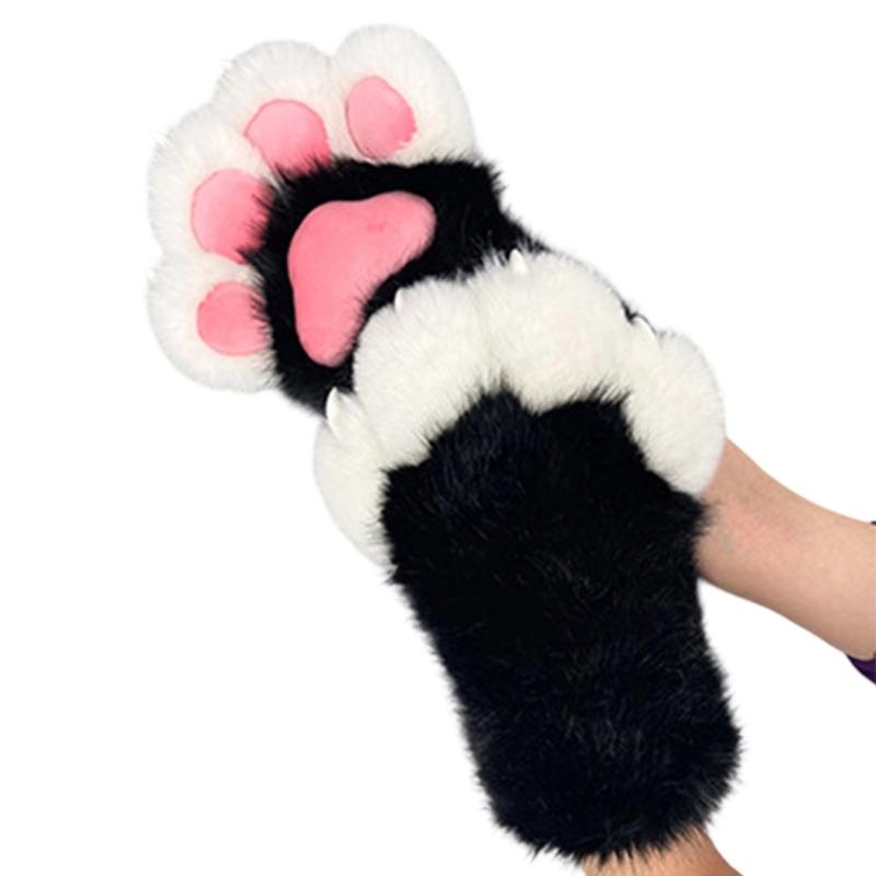 Furry Cats Paws Gloves Cosplay Costume Gloves for Women Girl Warmth Comfort Soft Plush Fursuit Gloves Anime Armwear