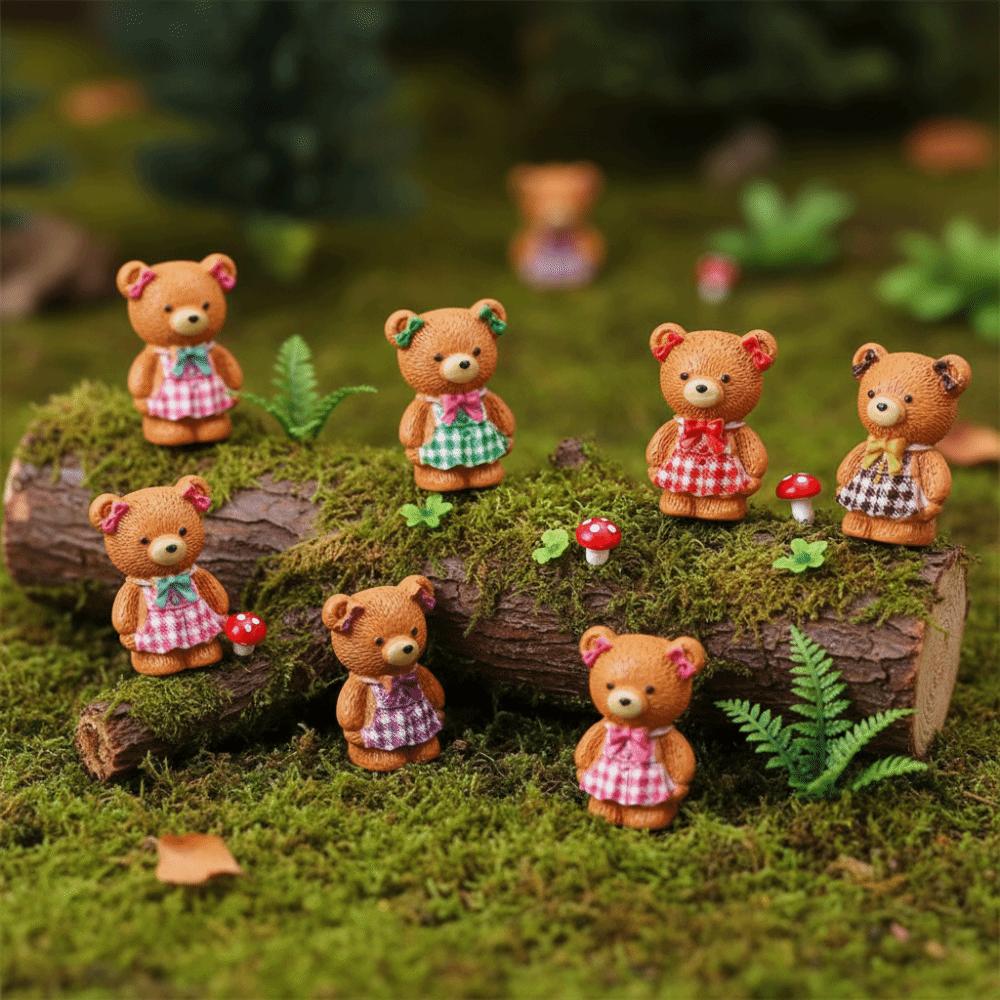 5pcs Resin Little Bear Figurine Mini Desk Bear Decorations Cute Apron Bear Decorations Desktop Use