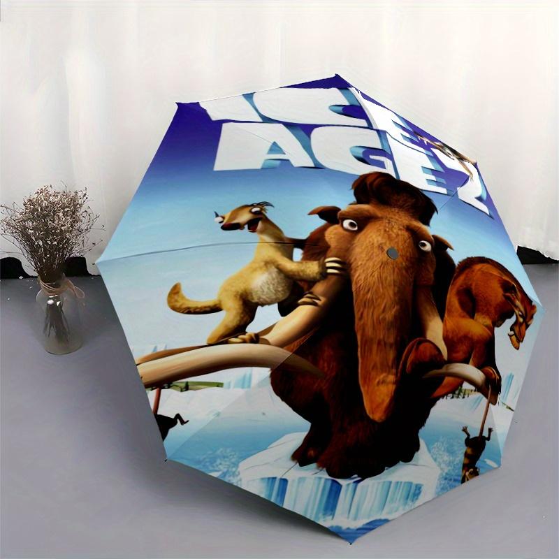 Ice Age 2 Die Schmelze Automatischer Faltbarer Cartoon-Regenschirm - 3-fach faltbares Design, Lebhaftes Cartoon-Muster, Geeignet für Outdoor-Aktivitäten, Ein Geschenk