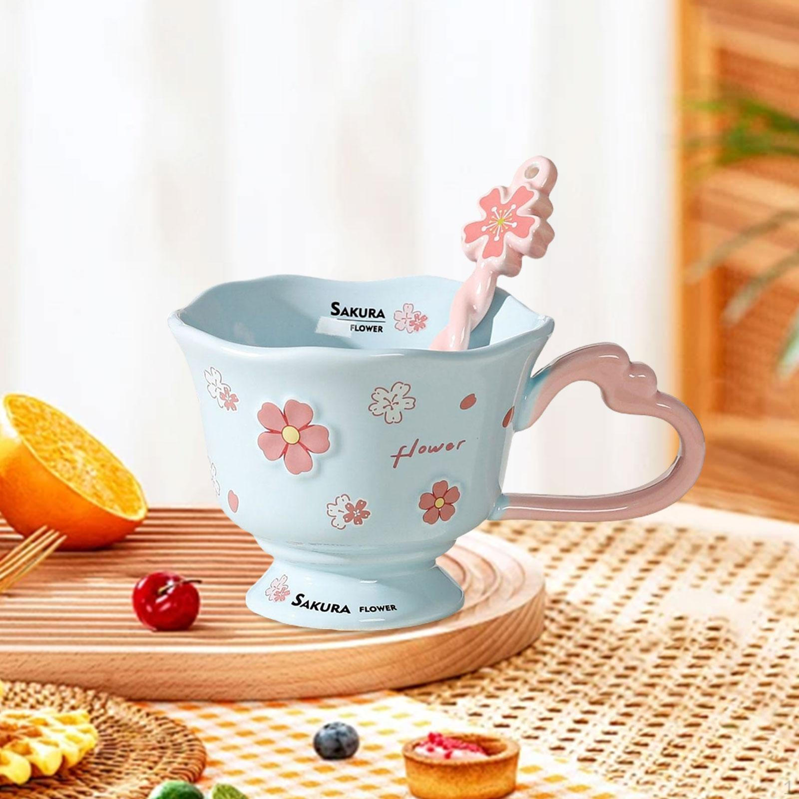 

Эстетичная керамическая кофейная для, Молока, , Кофе, Женственный цветочный, Валентин;s Подарок на день рождения для синий