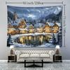 1pc Nordic Snowy Christmas Town Tapestry - Cozy Winter Scene with Snow-Covered Houses, Warm Lights & Starry Night Sky, Bohemian Home Decor for Living
