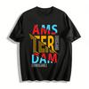 Amsterdam Color Block Letter Print Casual Short Sleeve T-Shirt Pure Cotton T-shirt