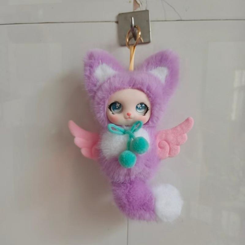 Kawaii Angel Plush Doll Keychain Vinyl Face Cartoon Character Pendant Angel Wings Bag Charm Collectible Gift For Girls