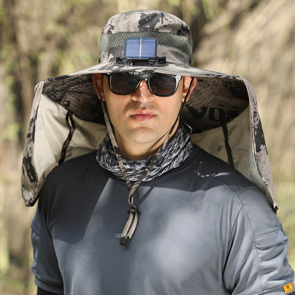 (green 2) Trendy Protection Solar Power Fan Fishing Cap For Men Sun Protection