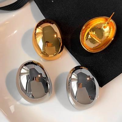 Punk Fashion Metal Smooth Big Oval Stud Earrings for Women Exaggerated Hollow Ball Geometric Drop Earring Jewelry Gift
