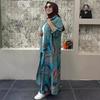 2024 Middle Eastern Fashion: Women's Print Long Cardigan & Wide-Leg Pants Two-Piece Set