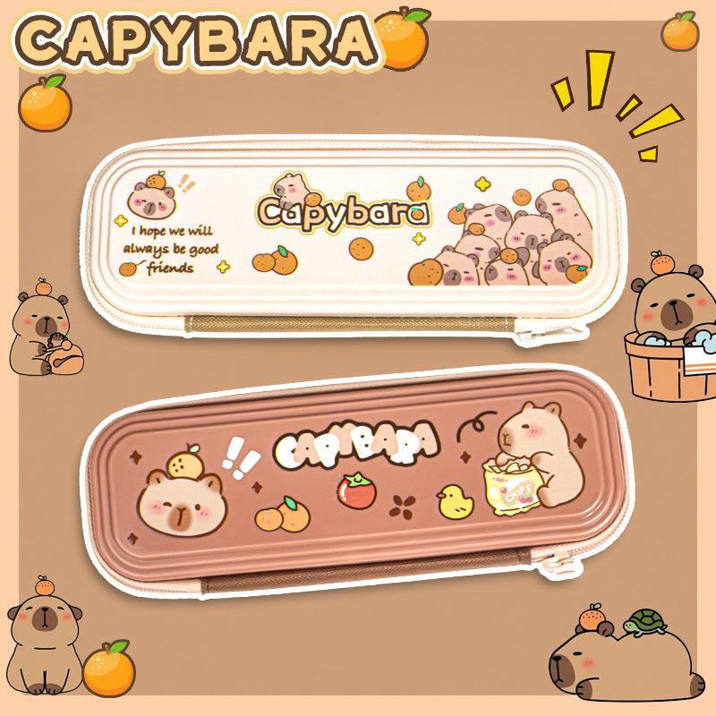 Cute Large Capacity Capybara Pen Bag Waterproof Single Layer Stationery Storage Bag Zipper Funny Pen Pouch Children