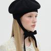 Brown Hat Tricot Ribbon Beret - Black