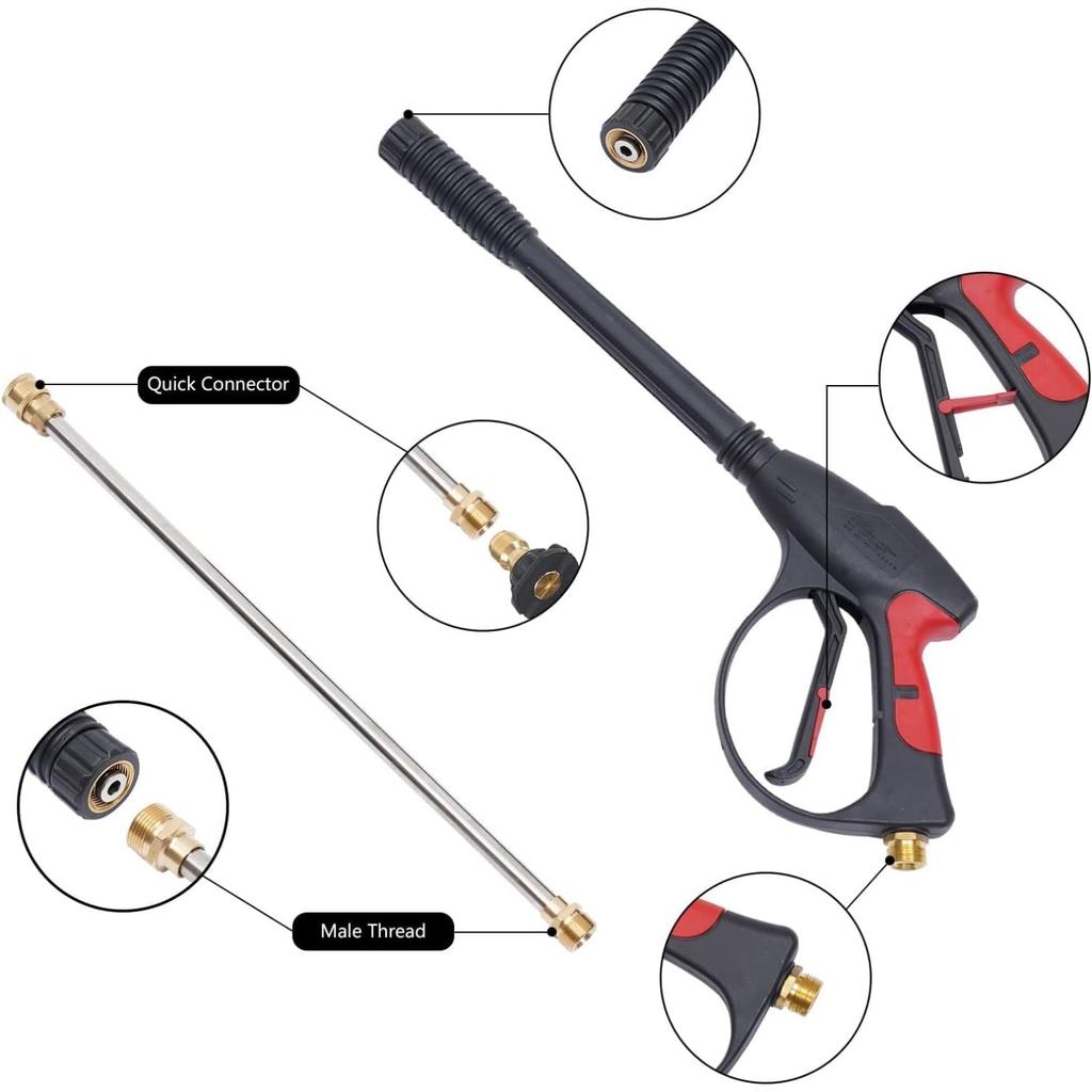 3000 PSI Pressure Washer Gun Power Washer Spray Gun Kit with Universal M22 Connector and 5 Quick Connect nozzles for Generac Briggs Craftsman