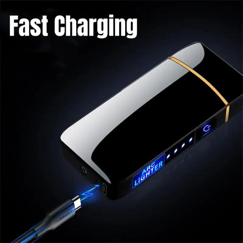 Electric Windproof Metal Lighter Double Arc Flameless Plasma Rechargeable USB Lighter LED Power Display Does Not Contain Gas