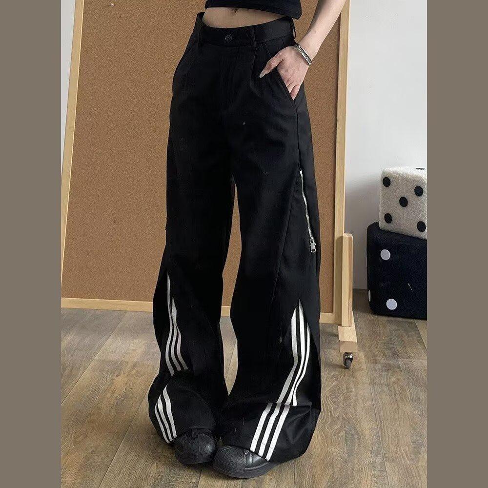 Straight spring and autumn sports trousers American casual large size striped loose pants men's new wide legs Hong Kong style