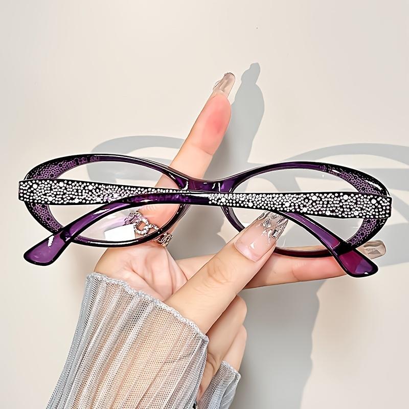 Elegant Rhinestone Cat Eye Reading Glasses for Women - Fashionable Blue Light Blocking Readers with Sparkling Rhinestones