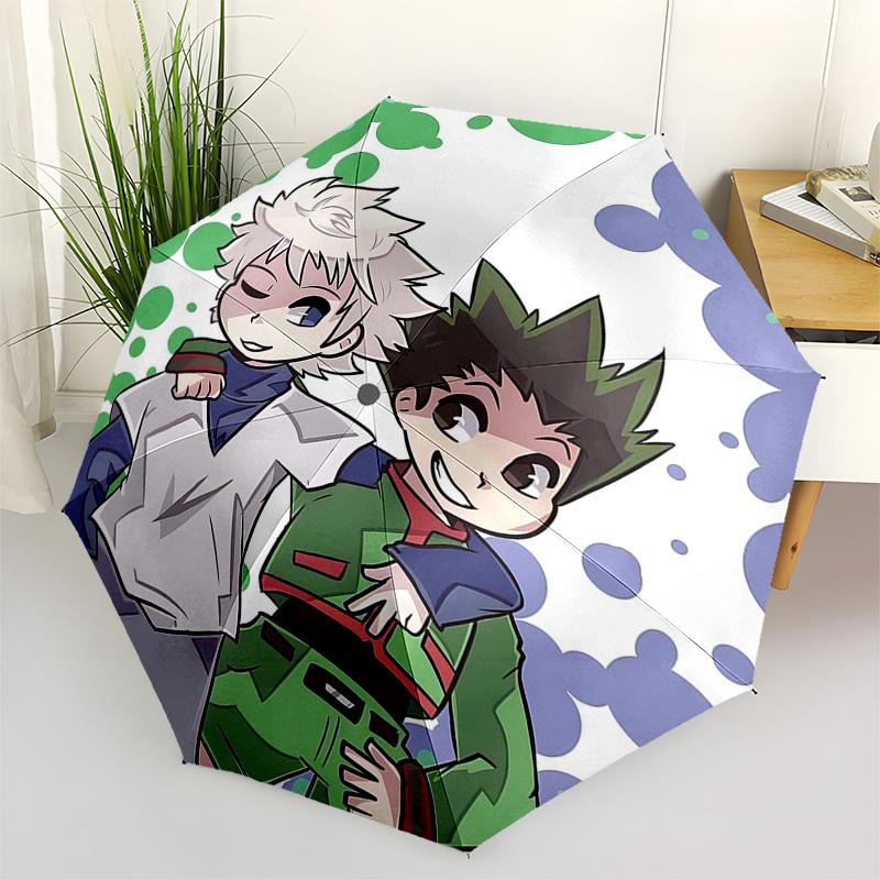 1pc Chibi Anime Characters on Round Background with Automatic Opening Umbrella, Portable Tri-Fold Design, 8-Bone Iron Frame, Outdoor Umbrella, Festiva