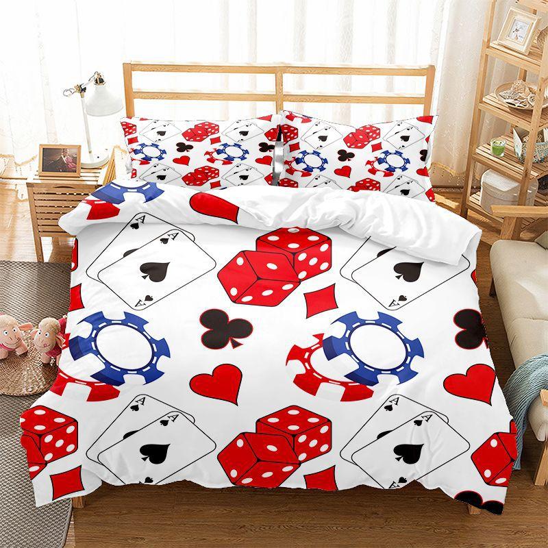3D Printed Poker Card Bedding Set Microfiber Soft Quilt Cover Pillowcases 2/3pcs King Queen Bed Men's Gift