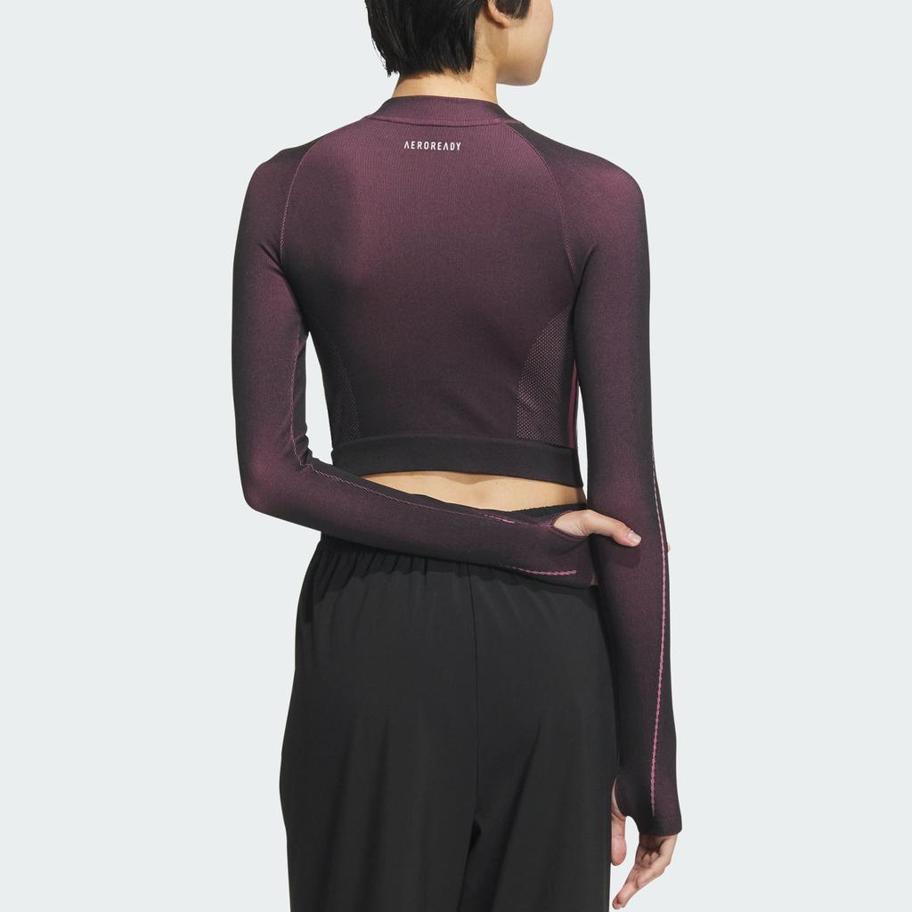adidas Dance Seamless Comfortable Long Sleeve T-Shirt Women Tops Black Pulse-Magenta JJ1083