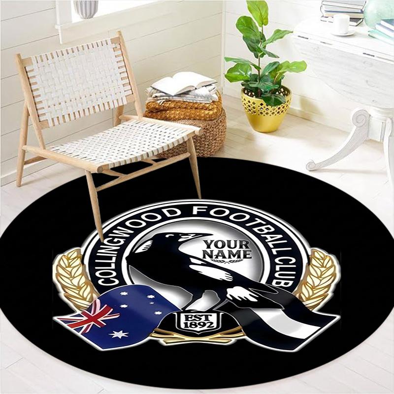 Collingwood Raven Crest Custom Name Round Area Rug Carpet Rug For Living Room Bedroom Sofa Playroom Decor Nonslip Floor Mat