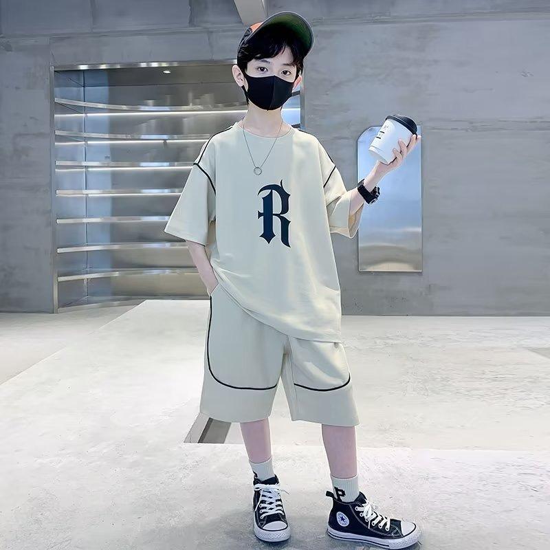 

5-14 Years Summer Boys Clothing Sets New Letter Fashion T-Shirt + Shorts 2Pcs Boys Suits Birthday Gift Teenagers Kids Clothes 170 абрикосовий