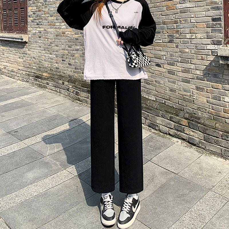 

Women s Black High-Waisted Wide-Leg Pants - Spring Casual, Loose-Slimming, Floor-Length, Versatile, Drapey Straight Suit Pants XXS, includes shorts