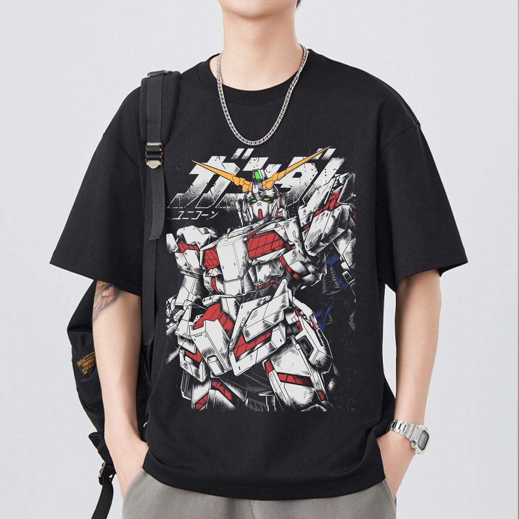 Japanese Anime Mobile Suit RX Gundam Summer Short Sleeve Cotton Print Tshirts Unisex Women Harajuku Yk Streetwear Tee Tops