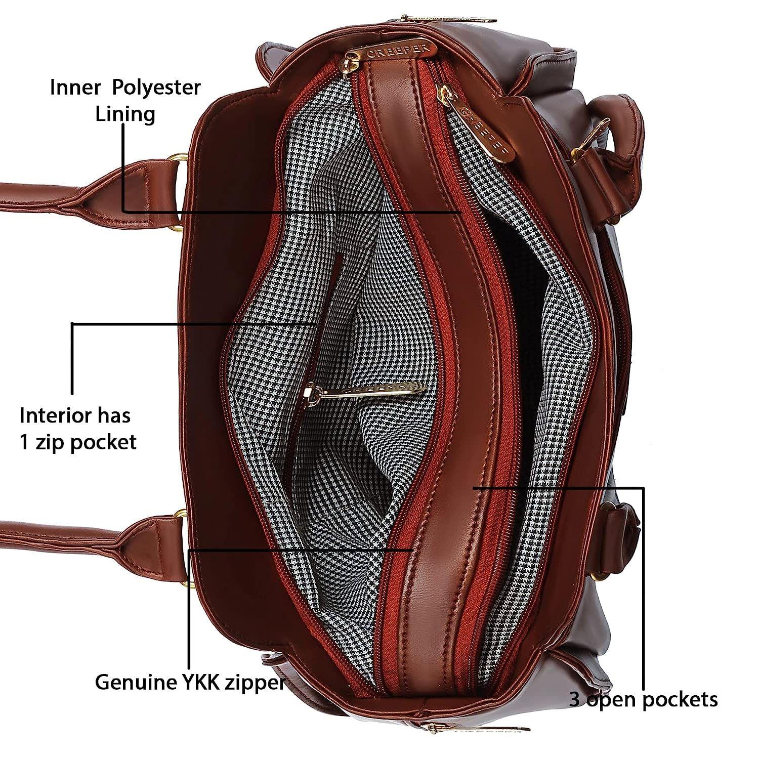 Женская кожаная сумка через плечо большой вместимости с верхней ручкой и множеством — фото 4